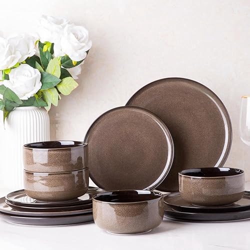LeRATIO Ceramic Dinnerware Set of 4, Poreclain Plates, Bowls