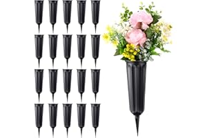 VZZNN 20 Pack Cemetery Vases with Spikes,Plastic Vases for Flowers,Grave Decorations for Cemetery,Grave Flower Holder,Memorial Floral Vases(Black)