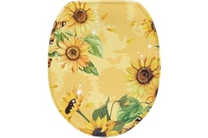 Luarisgur Sunflower Toilet Seat Covers for Bathroom Yellow Toilet Lid Cover Thick Fabric Soft and Absorbent Elongated Round and Oblong Toilet Seat Cover Machine Washable Universal Toilet Seat Cover