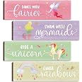 Yulejo Unicorn Rainbow Wall Decor Set - 4 Wooden Inspirational Signs, 12x3.5", For Girls Room Decor