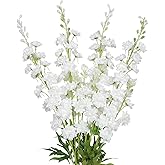 TOCHGREEN 4PCS Delphinium Artificial Flowers White Larkspur Artificial Flowers 33.5'' Long Stem Plant Faux Floral Silk Flowers Fake Flowers with Stems for Home Garden Vase Wedding Arrangement Decor