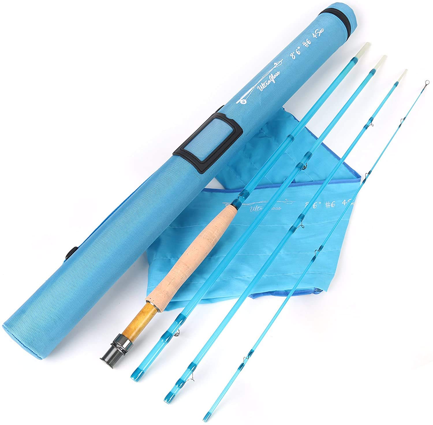 MAXIMUMCATCH Maxcatch Fiberglass Fly Fishing Rod: 3wt/ 5wt/ 6wt/ 8wt in Blue,Purple,Orange, or Transparent (Blue, 8'6'' 6wt 4sec)