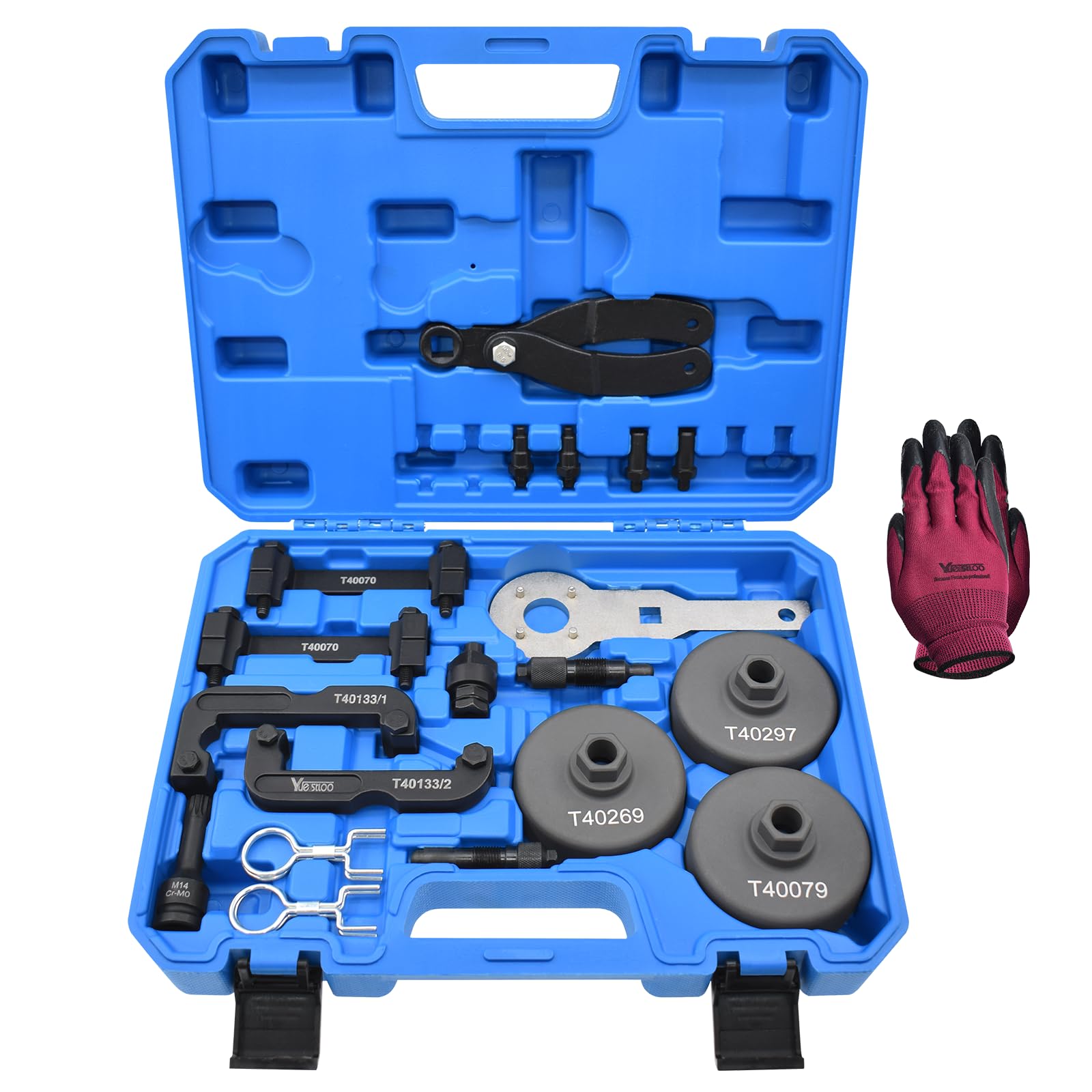 Photo 1 of Yuesstloo 21PCS Camshaft Timing Tool Kit, Compatible with Audi VW EA837 2.0T 2.4 2.5 2.8 3.0T 3.2T 4.2 5.2 Engine, T40133 T40070 T40079 T40269 T40297 T10172 T3242 T40069 T40058 T40071 T10355 M14
