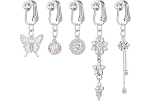 Incaton Fake Belly Ring Clip on Belly Button Rings for Women CZ Dangle Belly Button Rings Butterfly Heart Crown Belly Rings Non Piercing Jewelry