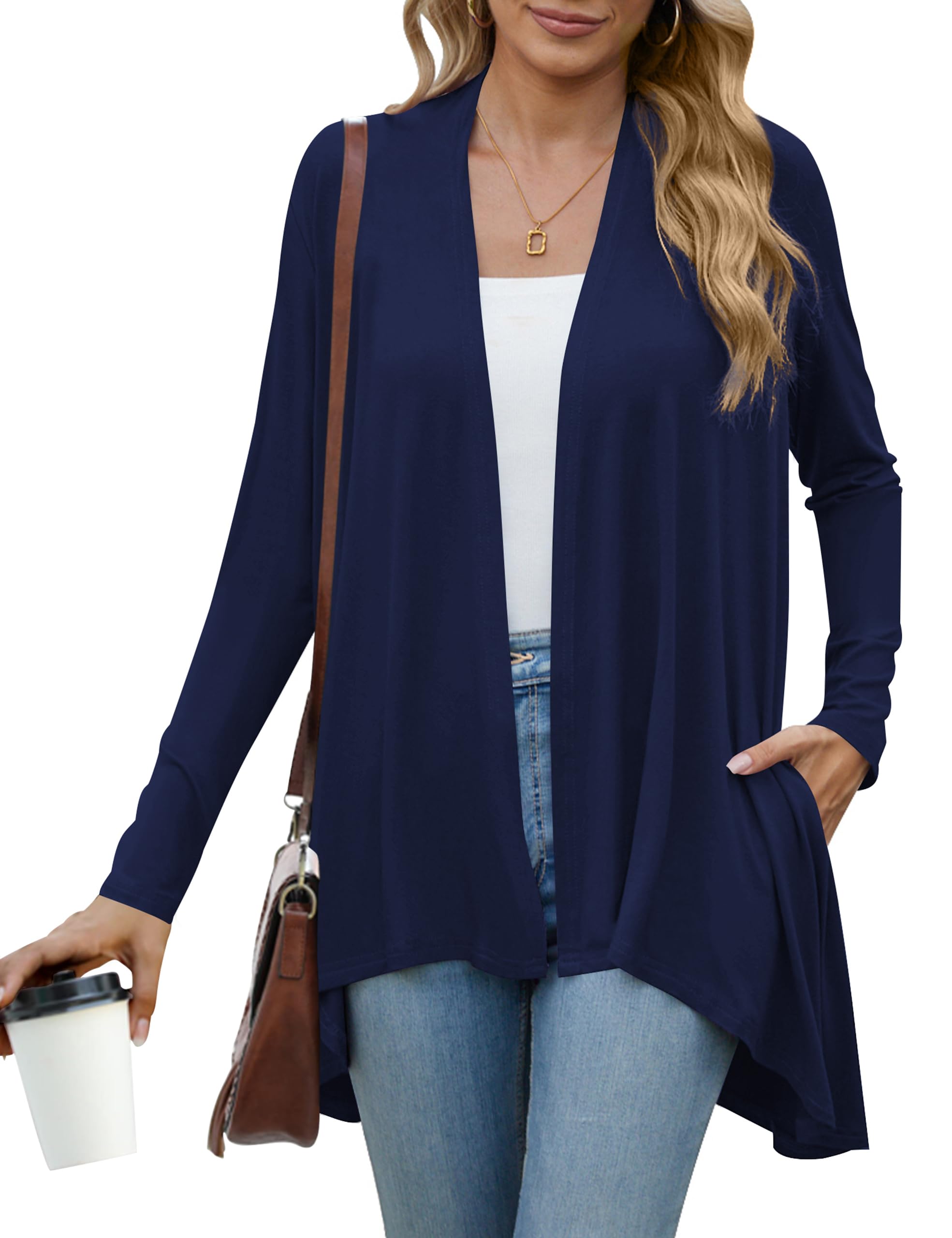 Photo 1 of (bagged) (used/fair) POGTMM Womens Open Front Duster Light Cardigans Casual Fall Loose Flowy Dressy Cardigan Shirt Navy Blue XXXLLPNPMEY6640477