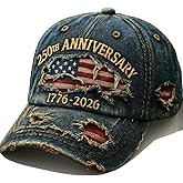 USA 250th Anniversary Distressed Casual Cap,Patriotic Theme 1776-2026 Commemorative Cap,Retro American Tribute Hat Gift Honoring Patriots & Veterans Blue
