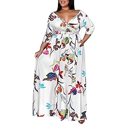 Runwind Plus Size wrap Dress Sexy 3/4 Sleeve V Neck