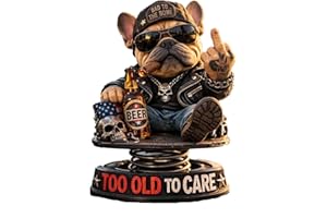 Too Old to Care Dashboard Bobblehead, Fun Spring-Loaded Car Dashboard Ornament, Resin Dog Statue with Beer Skull for Car Inte