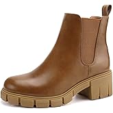 starmerx Women Platform Ankle Boots Elastic Chelsea Boots Mid Heel Slip on Booties