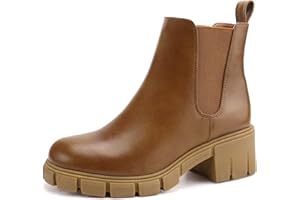 starmerx Women Platform Ankle Boots Elastic Chelsea Boots Mid Heel Slip on Booties