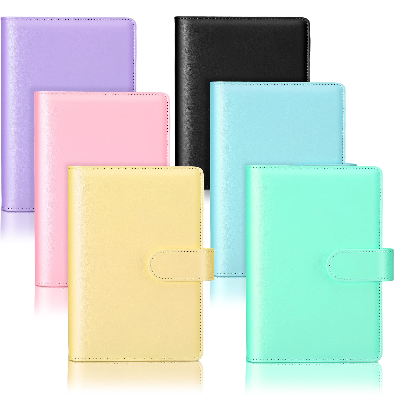 Photo 1 of 6 Pieces A6 PU Leather Notebook Binder Refillable 6 Rings Binder Cover Loose Leaf Personal Planner with Magnetic Buckle Closure (Pink, Green, Purple, Sky Blue, Yellow, Black)