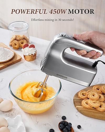 SHARDOR Hand Mixer, 450W Handheld Mixer with Storage Case 5-Speed