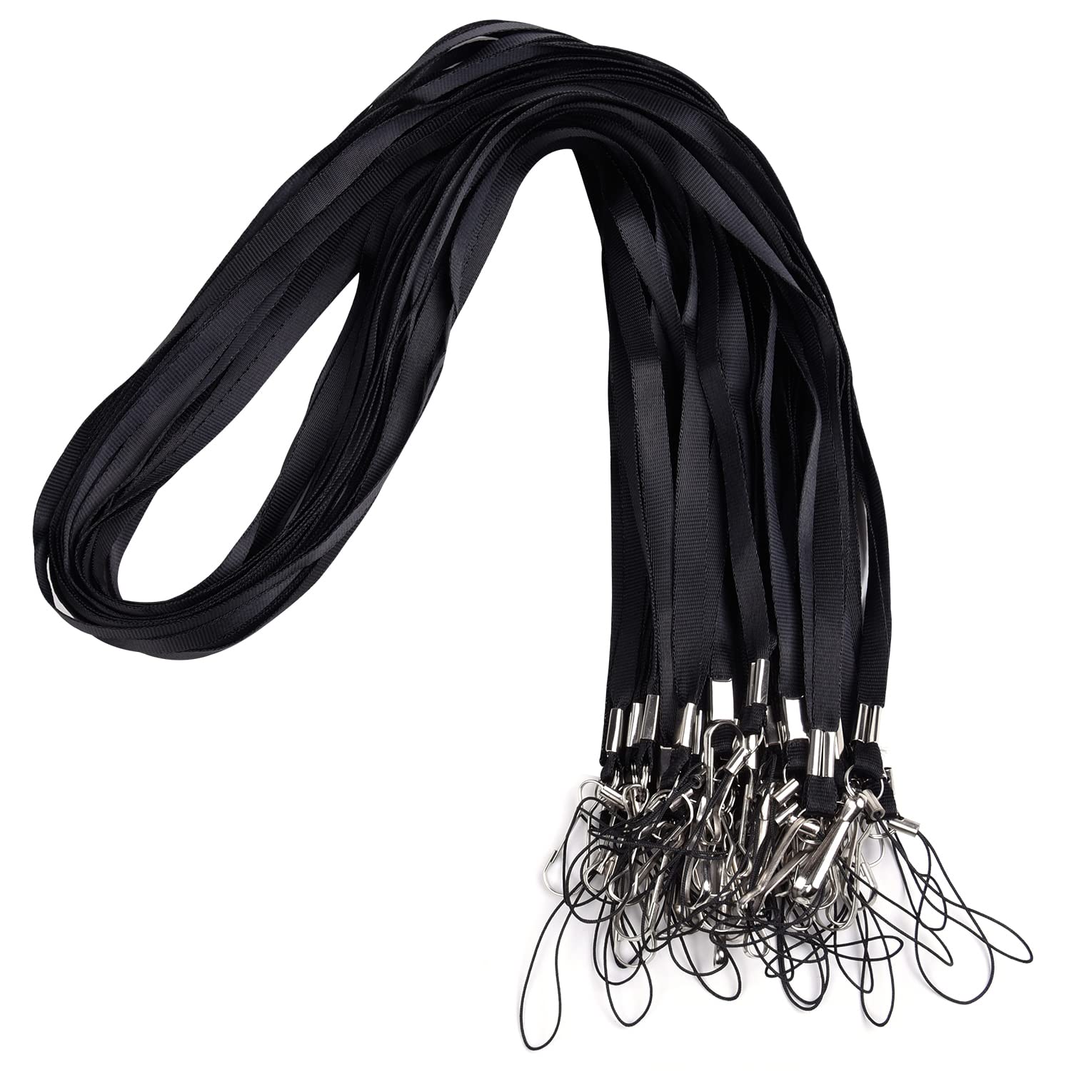 wisdompro 30 Pack Neck Strap Lanyard, 17 Inch Nylon Lanyards with J-Hook & Tone Split Ring for USB Flash Drives, Keys, Keychains, ID Card Badge Holders -Black