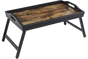 SONGMICS Bed Tray Table with Bamboo Folding Legs, Breakfast Tray for Sofa, Rustic Brown ULLD106B01