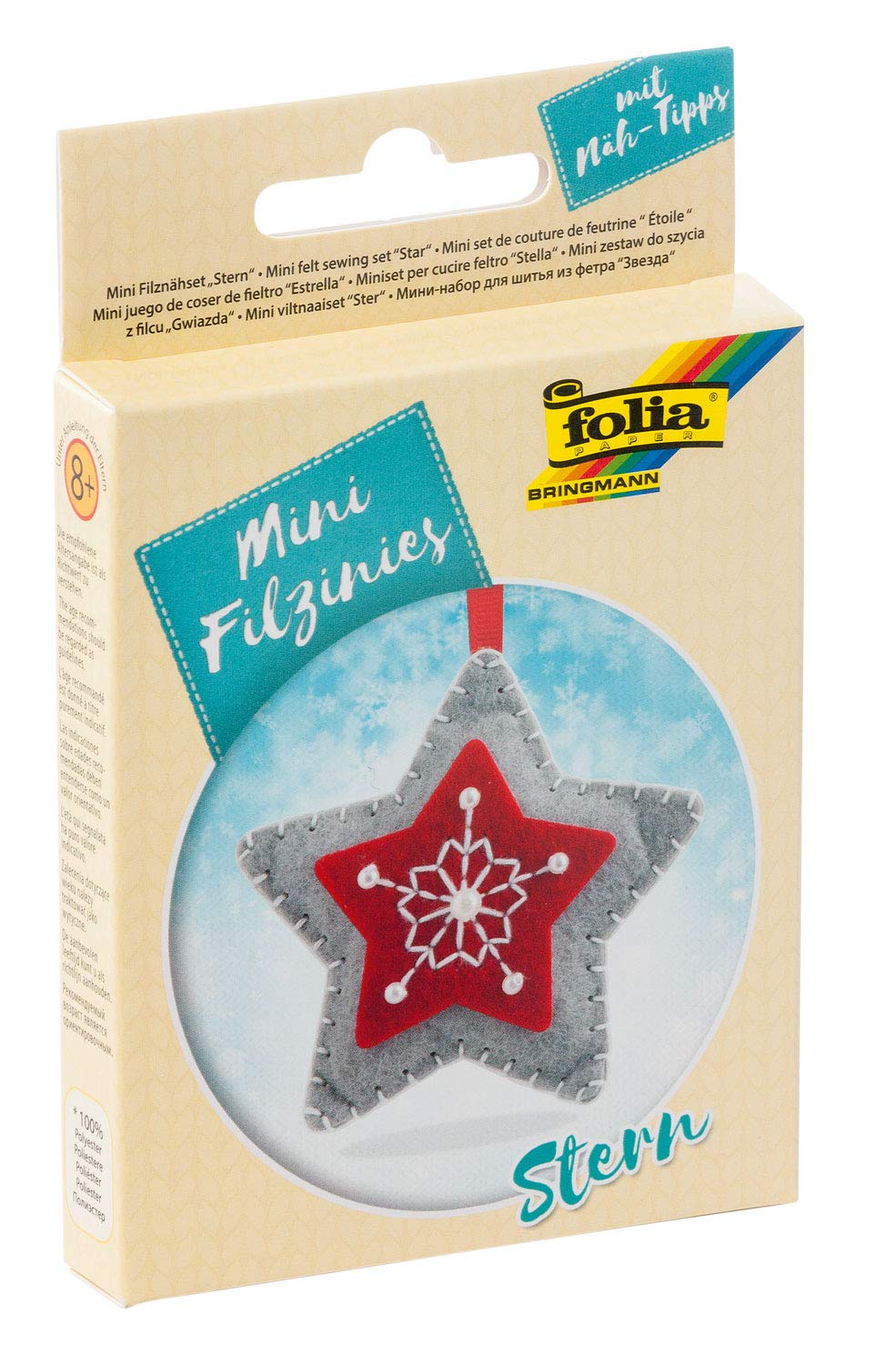 folia 52913 Felt Sewing Kit for Children's Mini Felt Felt Craft Star Pendant 9 Pieces Felt Sewing Kit for Making a Self-Sewn Pendant