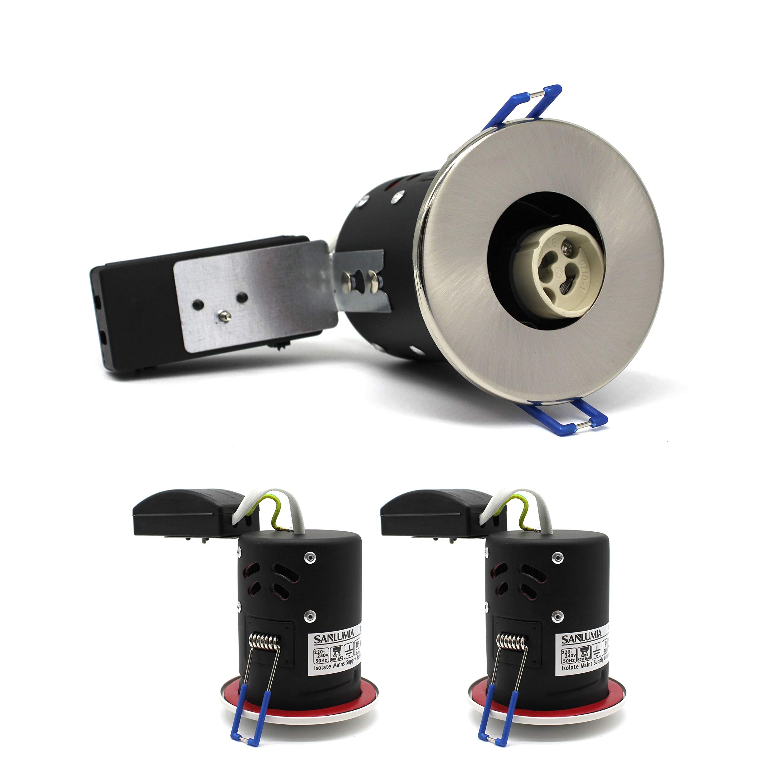sanlumia 2 X LED Fire Rated Downlight Can GU10 Recessed Ceiling Twist & Lock Interchangeable Downlight IP20 Satin Nickel
