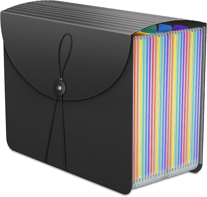 Fun Storage Expanding File Organiser Box 24 Pockets A4 Rainbow Divider