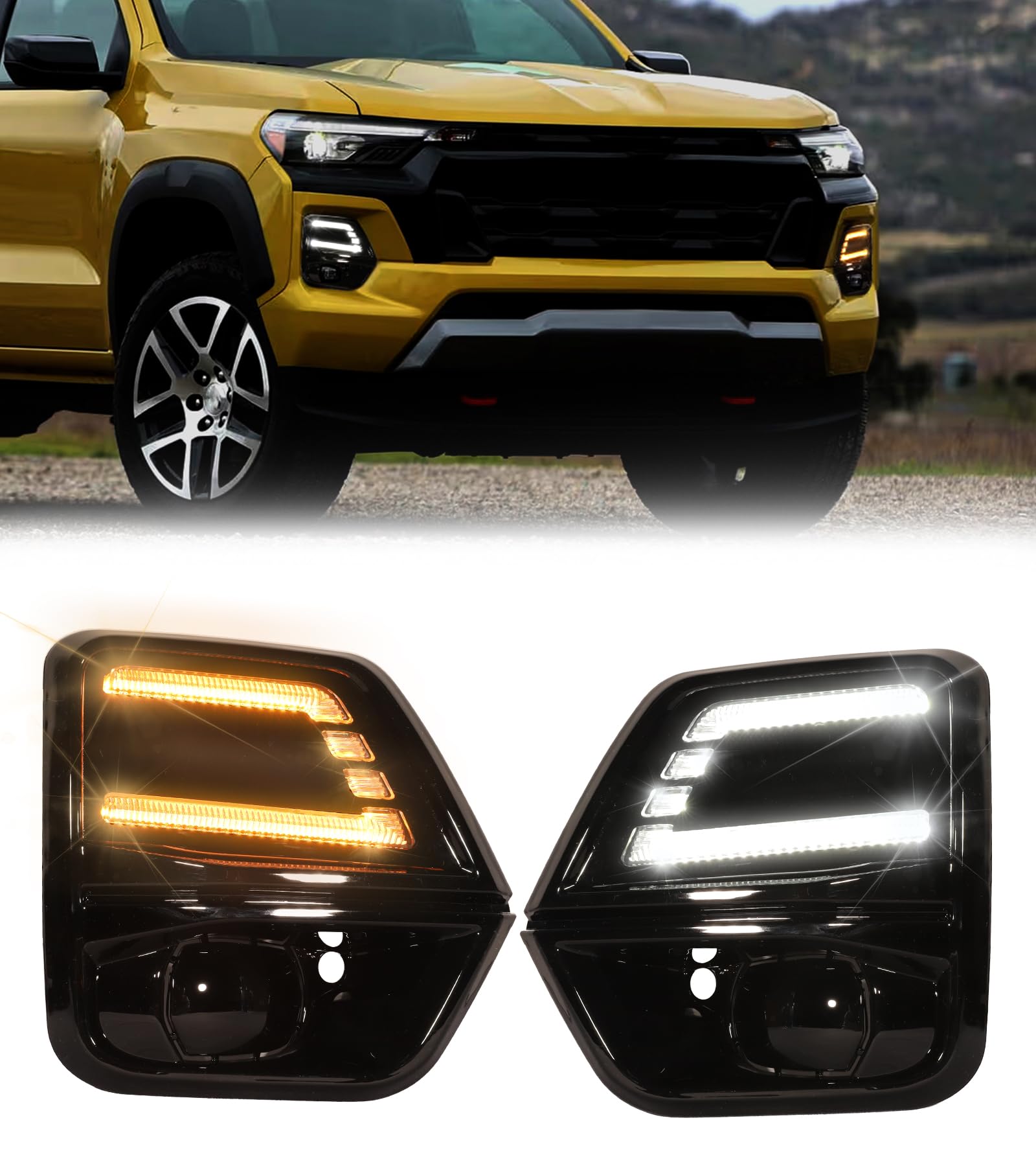 Photo 1 of SDPVorn DRL Turn Signals for 2023-2025 Chevy Colorado Fog Lights Bezel LED Daytime Running Lights Amber Blinkers Headlights Front Bumper Accessories, Not Fit ZR2 (Sleek Style)