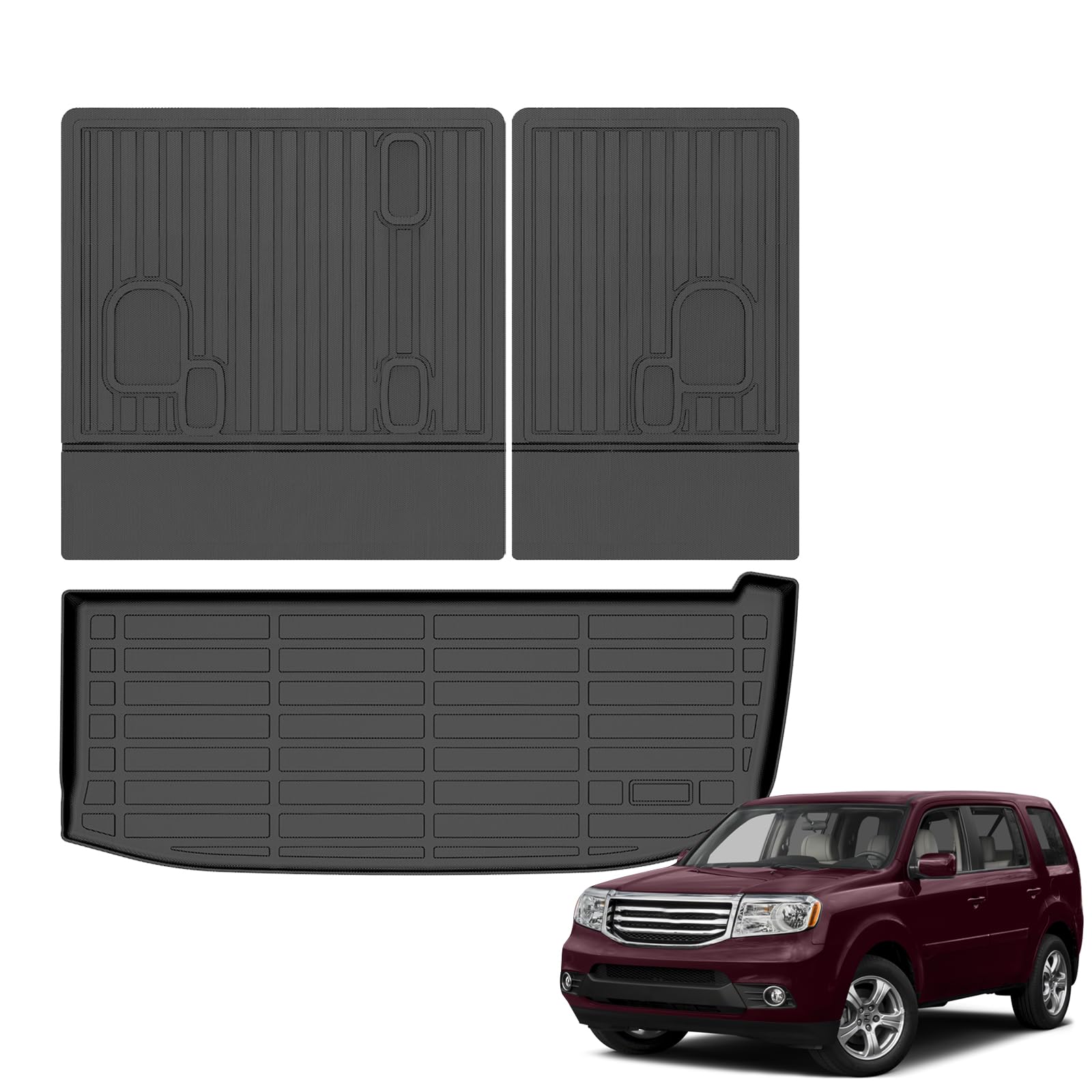 Wailtnb-All Weather Cargo Liners & Backrest Mats for Honda Pilot 2009-2015 Liners Custom Fit Honda Pilot 2009 2010 2011 2012 2013 2014 2015 Waterproof Durable Easy Clean Accessories Image