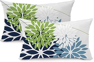DFXSZ Outdoor Throw Pillow Covers 12x20 Inch Set of 2 Waterproof Spring Summer Geometric Elegant Blue Green Outdoor Pillow Covers for Patio Funiture Garden Couch 158Y12