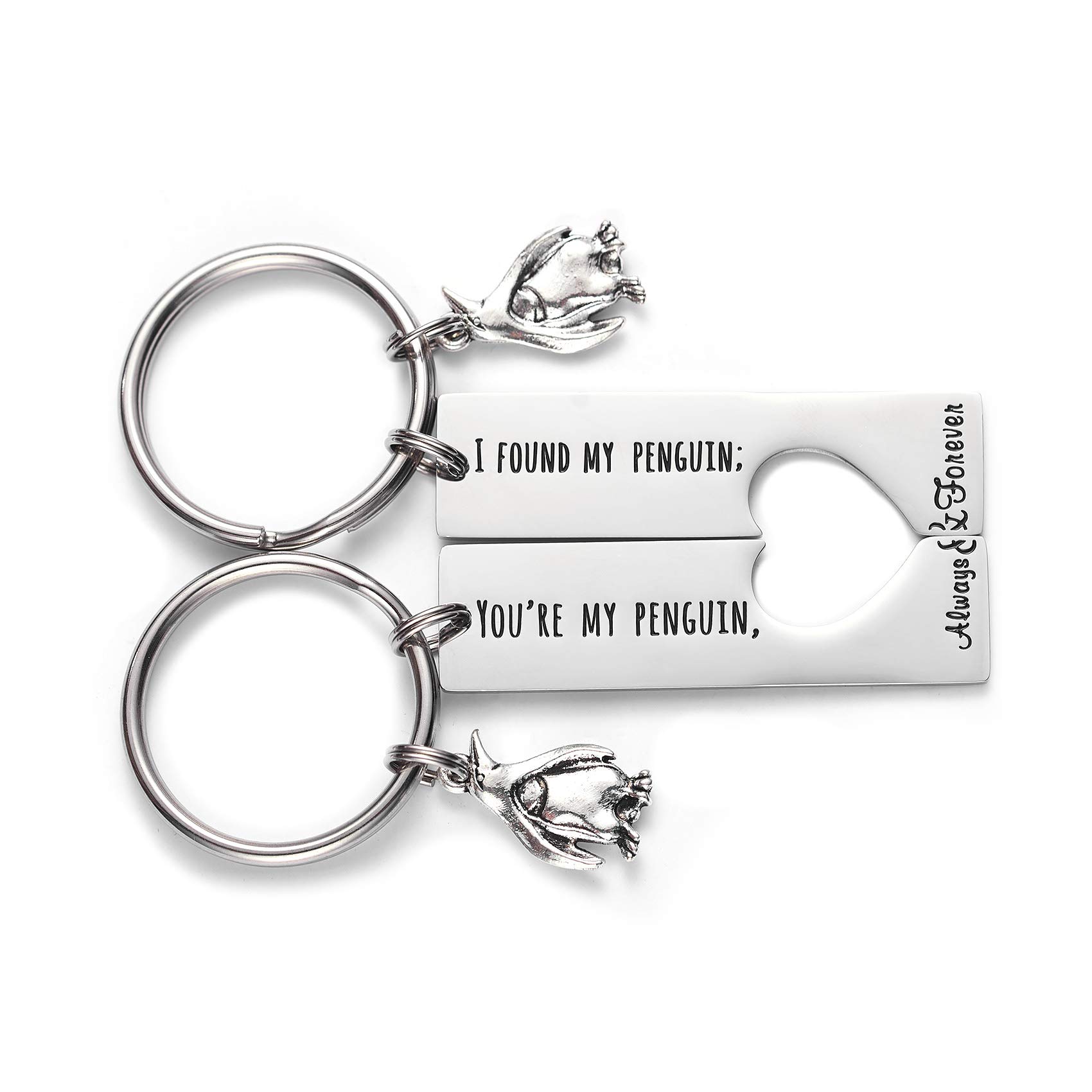 LParkin Penguin Keyrings Set of 2 Gifts for Couple Boyfriend Girlfriend Cute Matching Keychains, Stainless Steel 2 By 1/2 Inches