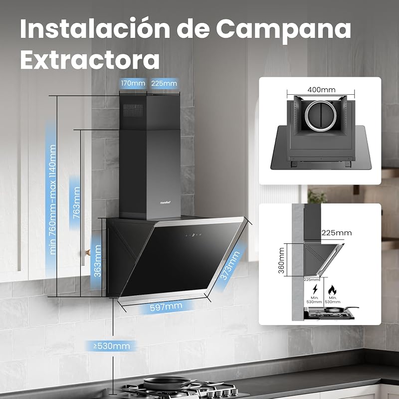 ' CH60J64ET4A2B Campana Extractora Inclinada, 380m³/h, 60cm, A＋＋