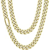 Gold Plated Mens Cuban Link Chain, Miami Cuban Chain Necklace for Men, 12mm Width Hip Hop Mens Jewelry, 18"