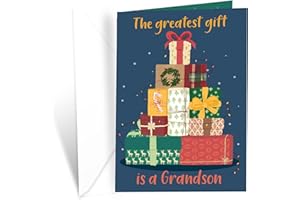 Prime Greetings Grandson Christmas Card, Made in America, Eco-Friendly, Thick Card Stock with Premium Envelope 5in x 7.75in, Packaged in Protective Mailer