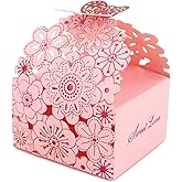 Kslong 50Pcs/Set Flower Butterfly Hollow Candy Box Cookie Gift Boxes Romantic Wedding Favors Cute Chocolate Box for Wedding Bridal Birthday Party Supplies (Pink, S)
