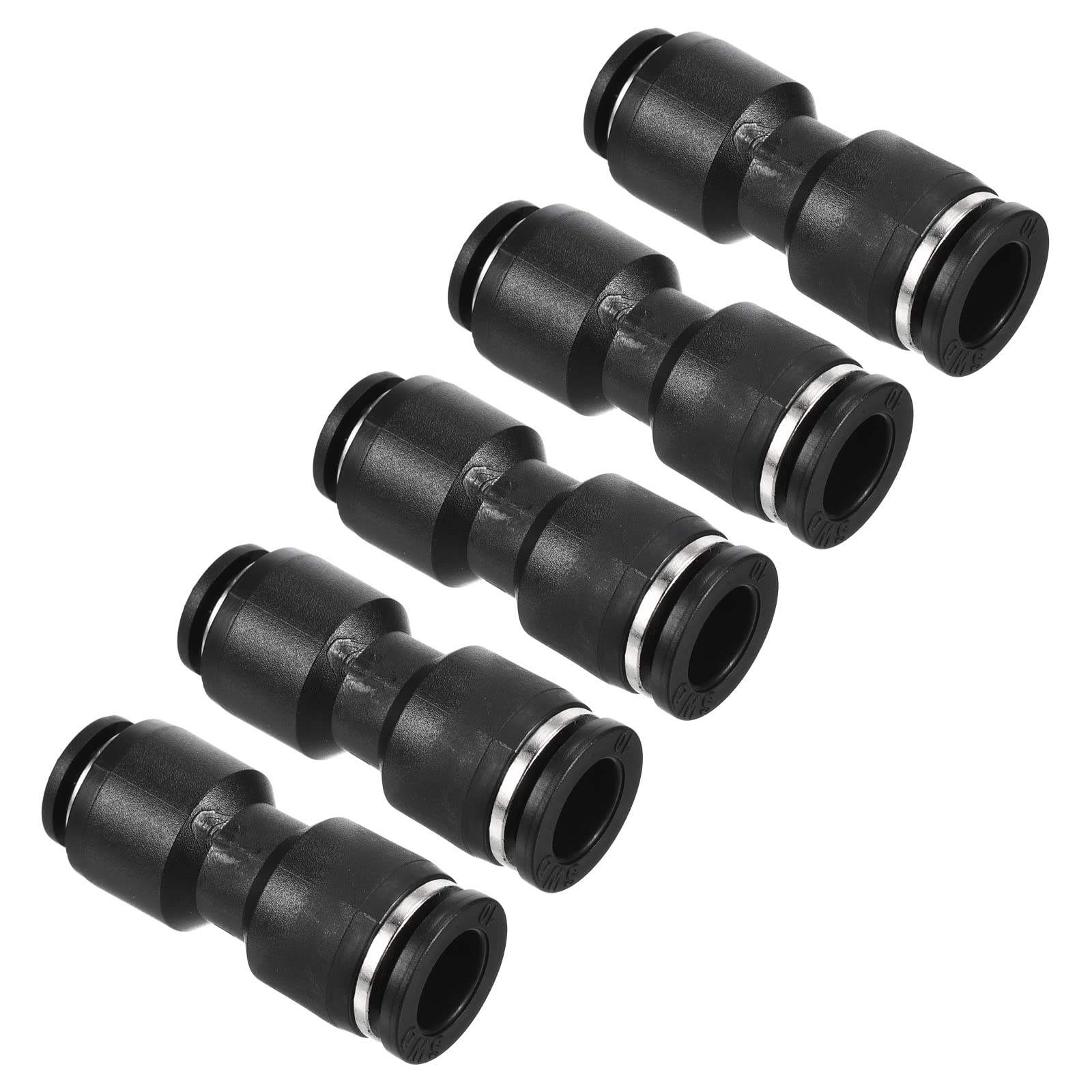 PATIKIL 10mm to 8mm Reducing Push to Connect Air Line Fitting, 5 Pack Straight Union Reducer Pneumatic Quick Connect Fittings, Black
