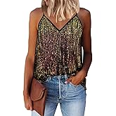 RITERA Plus Size Sequin Tank for Women V Neck Shimmer Sleeveless Tops Glitter Party Spaghetti Sparkle Camisole XL-5XL