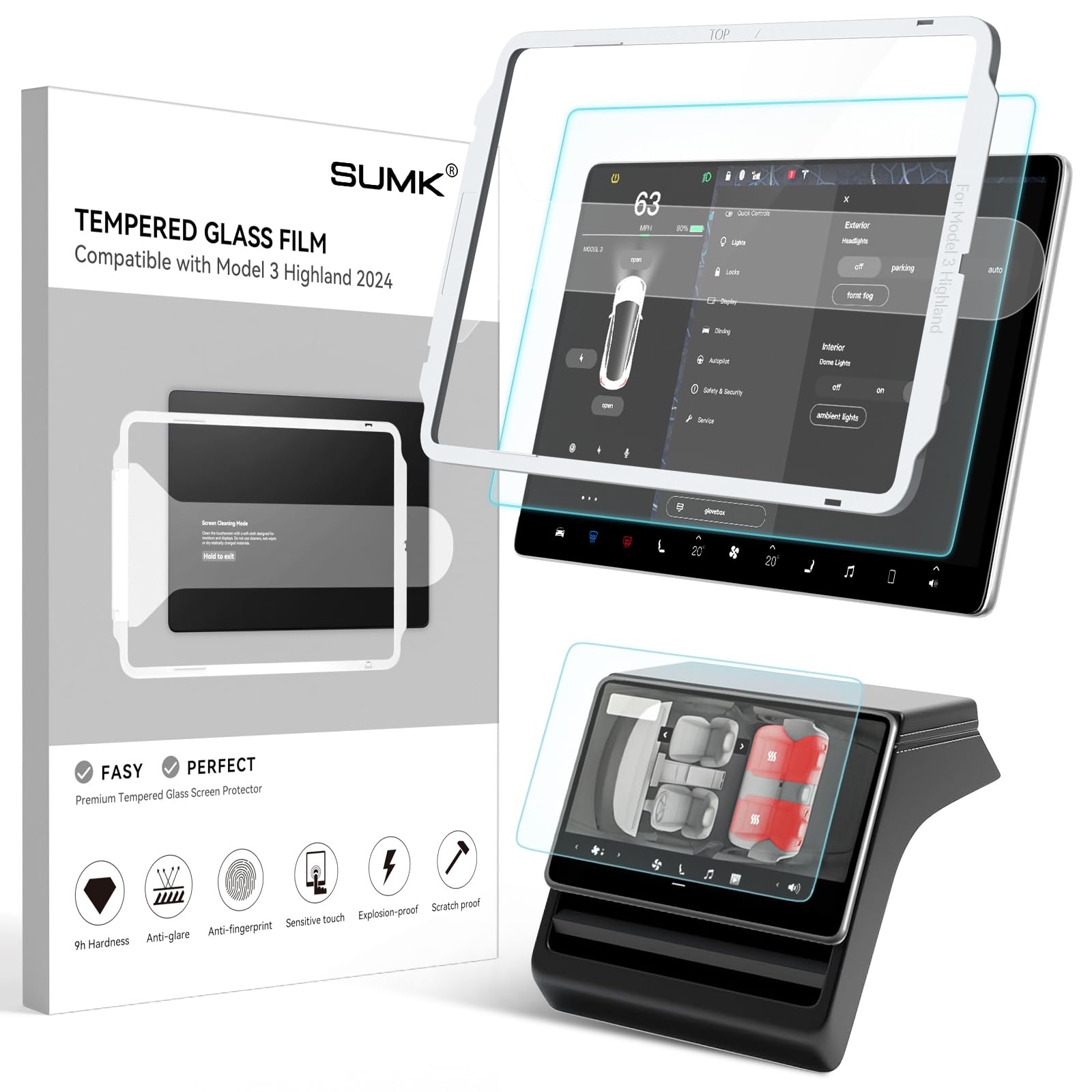 thumbnail image 2 of Spigen Tempered Glass Screen Protector [Glas.tR EZ Fit] Designed For Tesla Model 3 / Model Y 2 of 14
