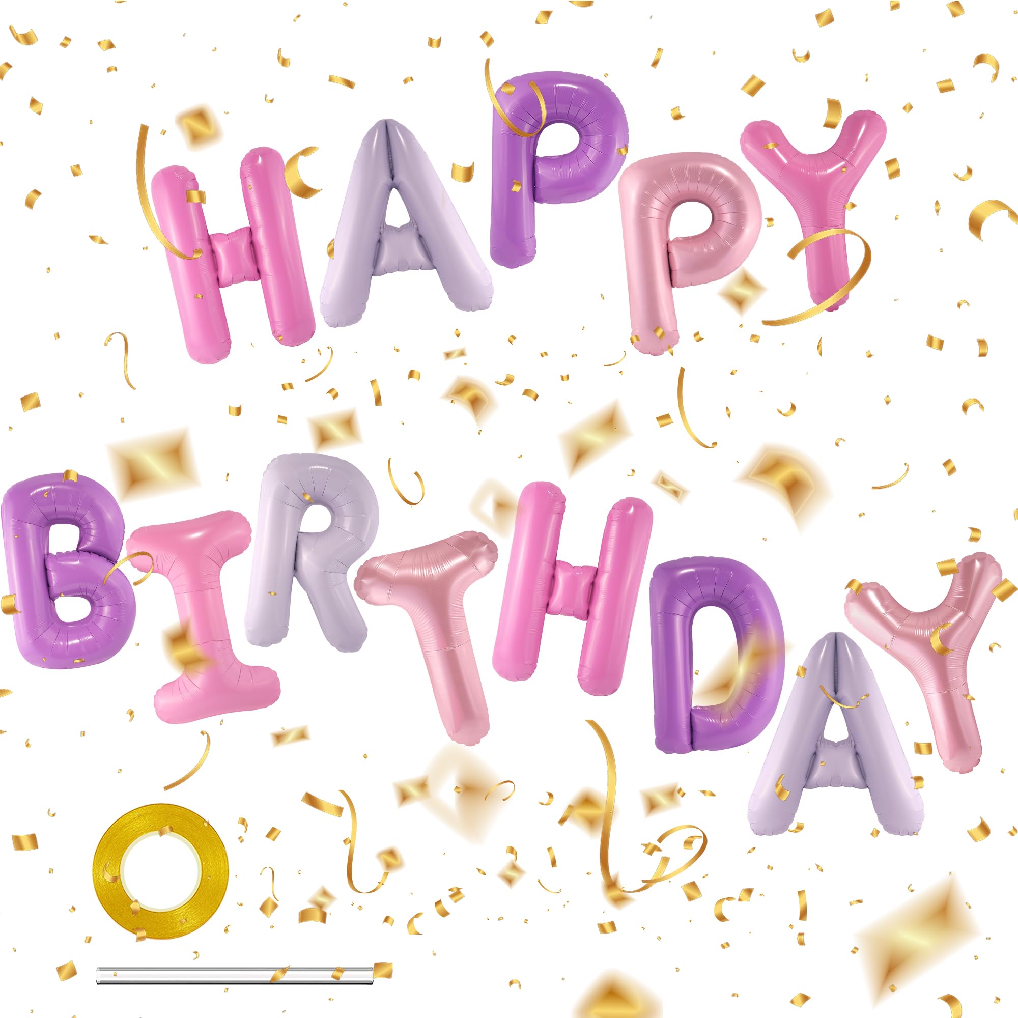 Photo 1 of CANREVEL Happy Birthday Banner 13pcs 16 Inch Mylar Foil Letters Balloons Birthday Party Decorations for Kids and Adults - 3D Pink Purple