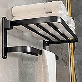 BOZWELL Bathroom Lavatory Towel Rack with Two Towel Bars,24-Inch Towel Holder with Shelf BZ205-A (Matte Black)