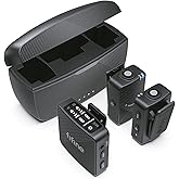 FIFINE Wireless Lavalier Microphone for iPhone/Android/Camera, 2 Pack Cordless Lapel Mic System for Vlog Recording Video YouTube/TikTok Interview, Condenser Clip-On Microphone with Charging Case-M9