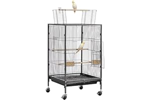 VEVOR Bird Cage, 18 x 18 x 30 inch, Open Flat Top, Wrought Iron Bird Flight Cage with Perches, Slide-Out Tray and Plastic Fee