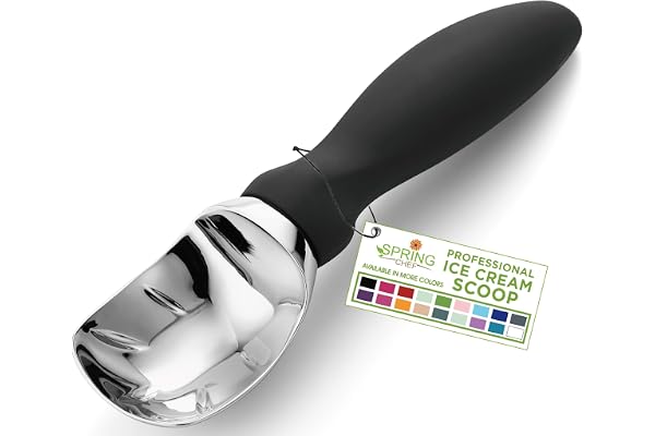 Spring Chef Heavy Duty Metal Ice Cream Scoop with Soft Grip Handle, Black | Professional Ice Cream Scooper for Kitchen, Dishwasher Safe Ice Cream Spoon for Gelato, Sorbet, Cookie Dough, Sundae