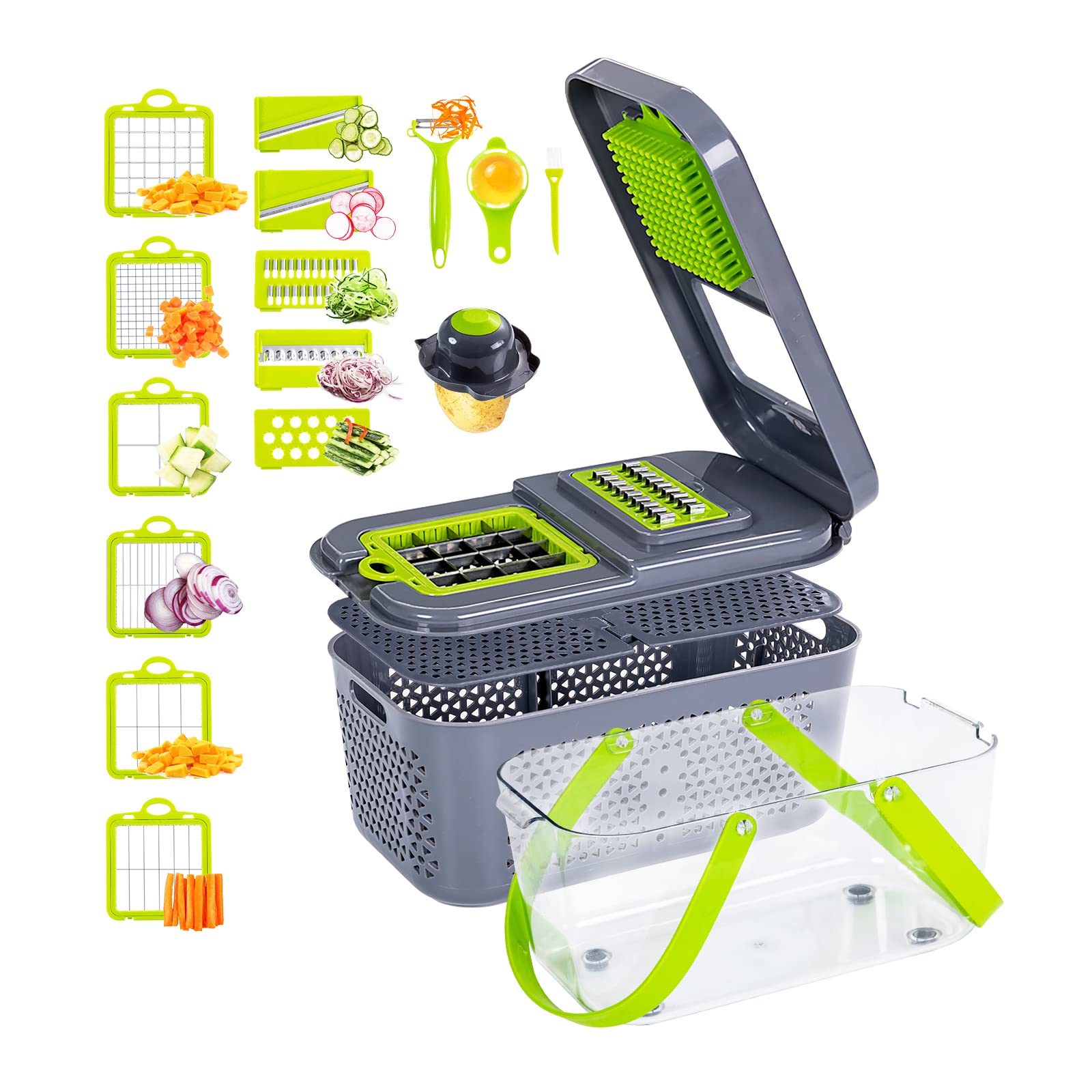 Irishom 22 in 1 Vegetable Chopper Kitchen Vegetable Cutter, Vegetable Mandoline Slicer with 13 Adjustable Blades, Vegetable Slicer Food Chopper Kitchen Grater Chopper with Container