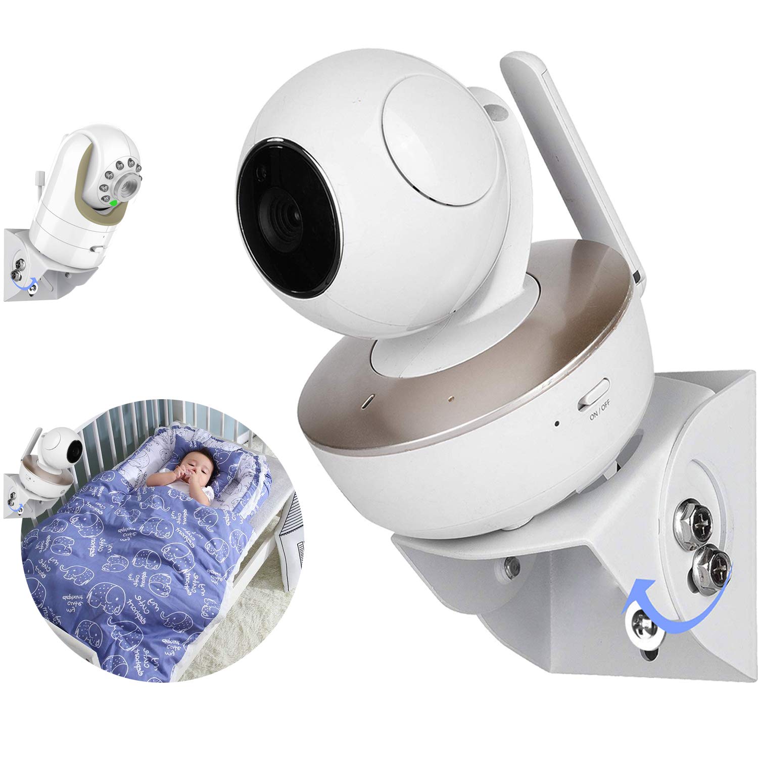 Photo 1 of Universal Adjustable Angle Wall Mount Shelf for Baby Monitor Camera, Angle Mounting Brackets, Fits Arlo, Motorola, Infant Optics DXR-8, HelloBaby, and Most Baby Monitor Camera