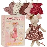 LEVLOVS Mouselle Mouse Doll Fashion Playset with 5 Changeable Dresses on Hangers, Pretend Play Gift Set