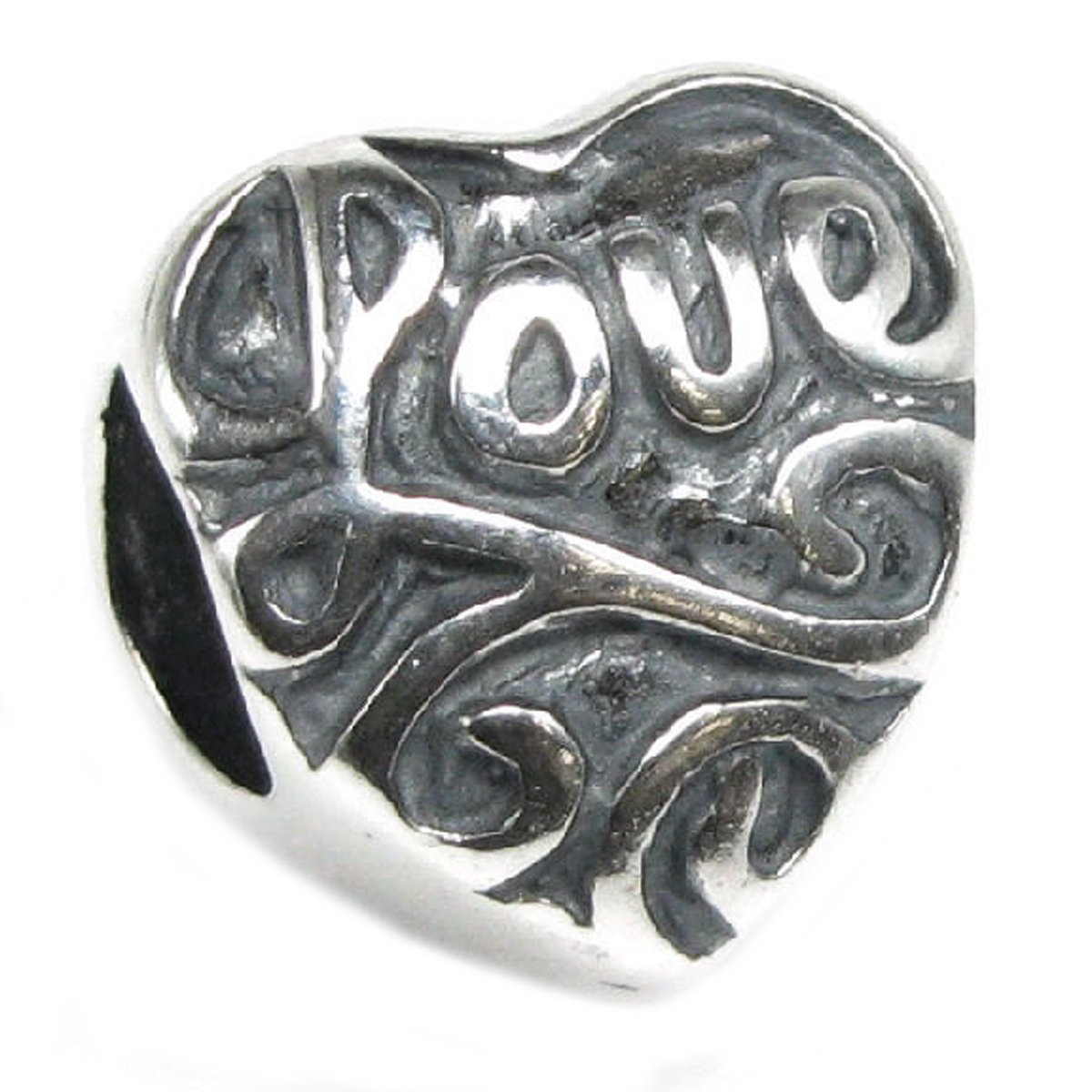 Queenberry Sterling Silver Love Heart Flower European Style Bead Charm