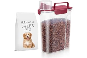 LEAWALK 5-7Lbs Dog Cat Food Storage Container with Upgraded Large Nozzle BPA-free, 4 Snap Seals Plastic Pet Food Storage Containers with Handles (Elegant Red, 5L-1pack)