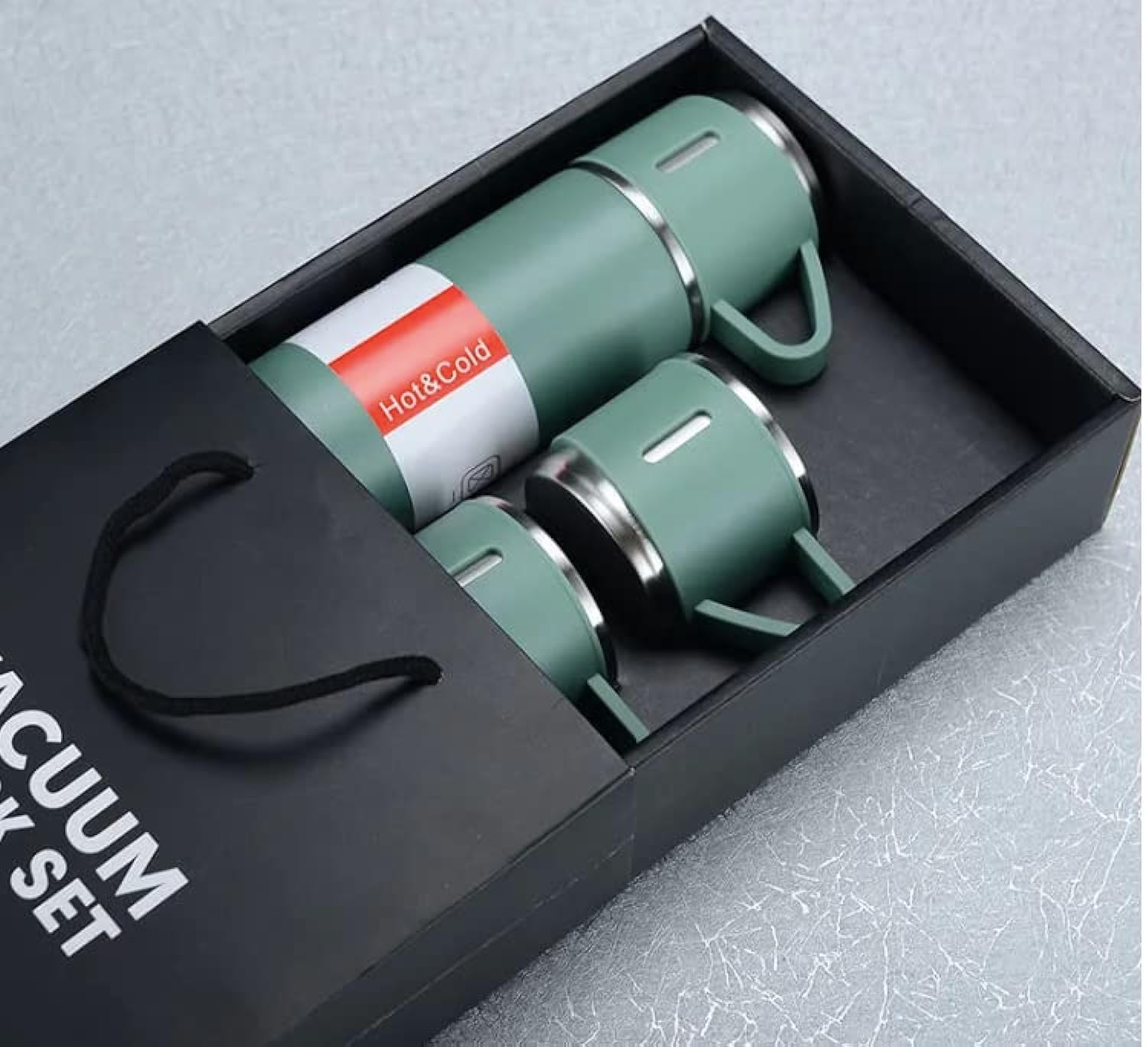 Modern Travel Thermal Flask Set - Flask set Stainless Steel Vacuum Insulated Bottle with Extra 2 Cup for Hot and Cold Drink (Green)