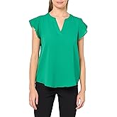 Adrianna Papell Womens Solid Short Ruffle Sleeve Popover Blouse
