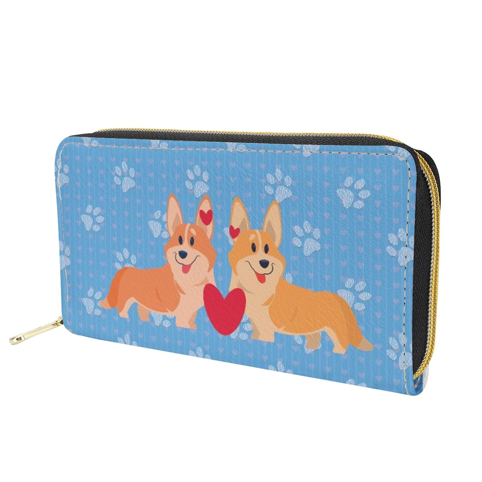 Dolyues Valentine's Day Gift Corgi Dog Print Long Pu Leather Wallet for Women Zipper Purse with Multiple Card Slots and Card Holders Phone Pocket