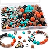 Kovict 100Pcs 12mm 15mm Cow Focal Silicone Beads for Keychain Bracelet Making, 8mm Rondelle Rhinestone Spacer Beads for Pens