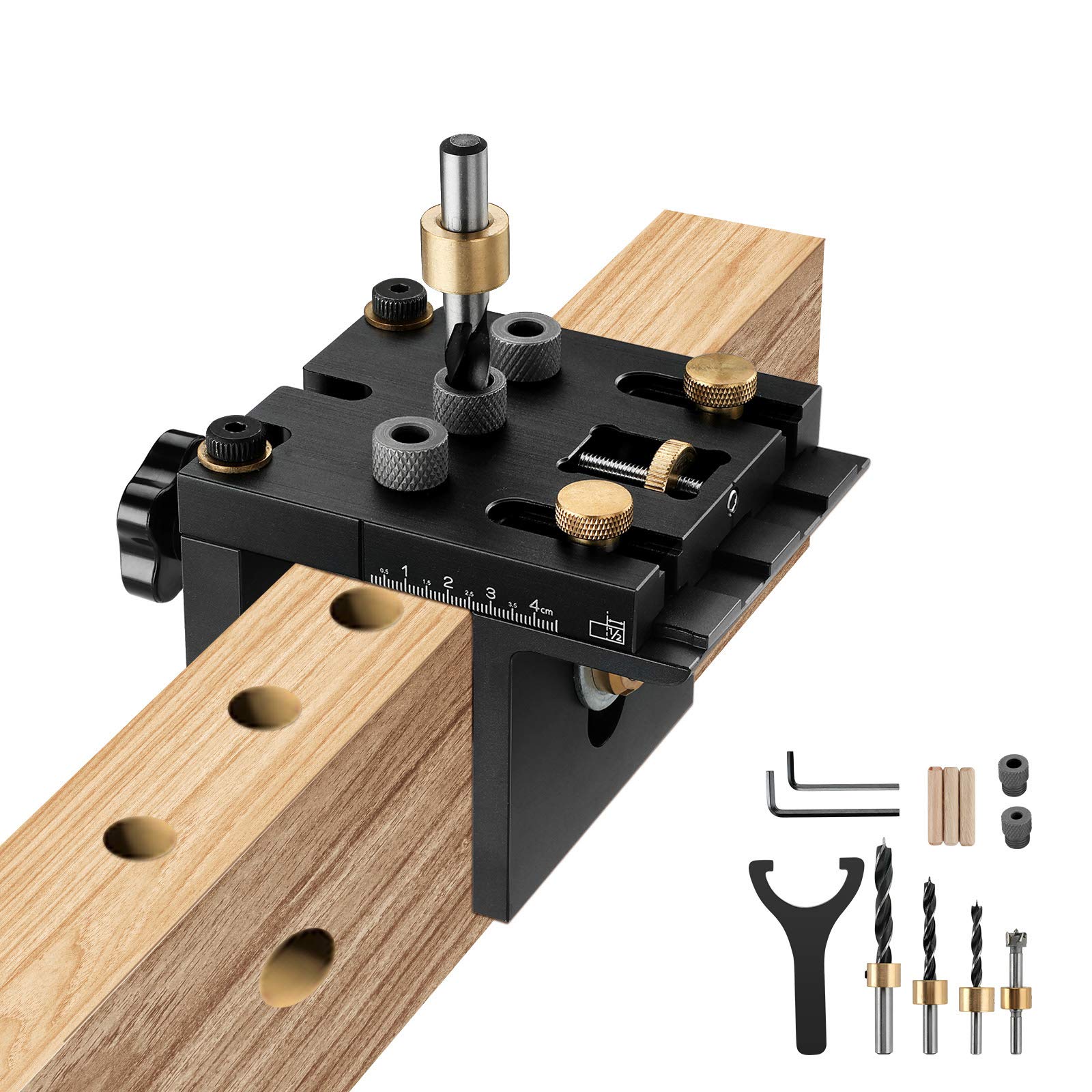 Pocket Hole Jig Kit Tool System, 3 in 1 Woodworking Doweling Jig Kit with Positioning Clip Adjustable Drilling Guide Puncher Locator Carpentry Tools