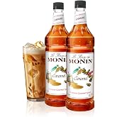 Monin - Caramel Syrup, Rich and Buttery, Great for Desserts, Coffee, and Cocktails, Gluten-Free, Non-GMO (1 Liter, 2-Pack)
