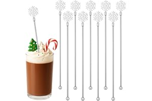 Reallnaive 10 Pack Christmas Snowflake Drink Stirrers Hot Cocoa Bar Chocolate Supplies Cocktail Stir Sticks Metal Swizzle Sticks 7.9 Inch Winter Coffee Stirrers Reusable for Xmas Party Decor