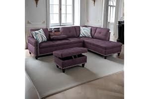 GlasFlength L Shaped Sectional Couch with Storage Ottoman, Modern Nailhead Comfy Lounge Sofa with Reversible Cup Holder & Chaise, 97" 4 Seat Modular Sofá for Living Room Apartment, Ginger